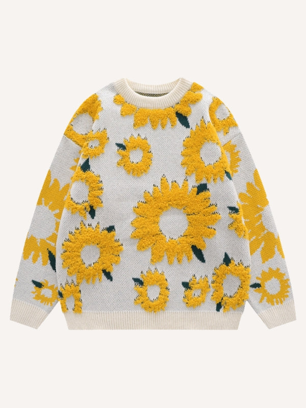 Floral Jacquard Round Neck Knit Sweater