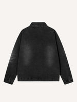 Distressed Washed Letter Embroidery Denim Jacket