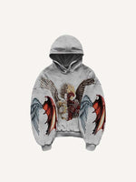 Half Angel Half Demon&Wing Print Slant Pockets Hoodie