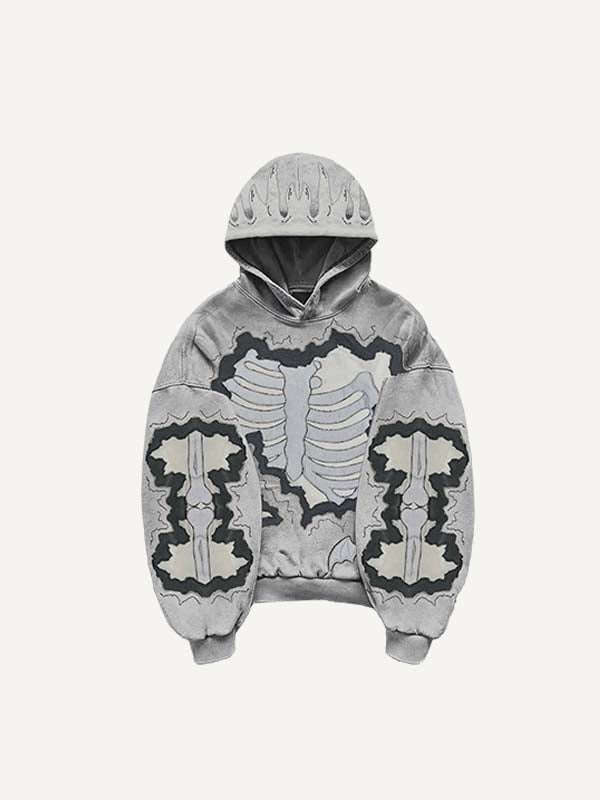 Skeleton&Graphic&Bat Faux Decal Print Slant Pockets Hoodie