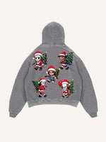 Distressed Washed Christmas Horror Print Slant Pockets Hoodie