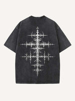 Distressed Washed Figure&Wing&Cross&Graphic Print Round Neck T-shirt