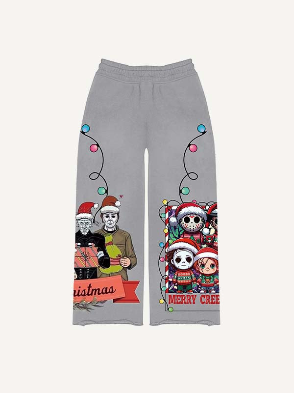 Christmas Horror Print Elastic Waist Pants
