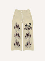 Teeth&Lips&Graphic Print Elastic Waist Pants