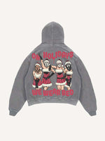 Distressed Washed Christmas Horror Print Slant Pockets Hoodie