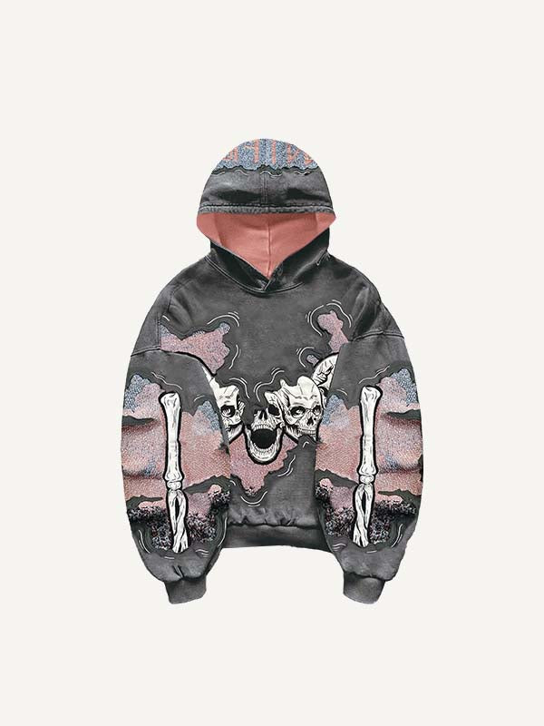 Skeleton&Graphic Faux Decal Print Slant Pockets Hoodie