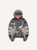 Skeleton&Graphic Faux Decal Print Slant Pockets Hoodie