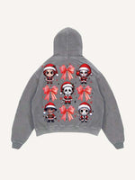 Distressed Washed Christmas Horror Print Slant Pockets Hoodie