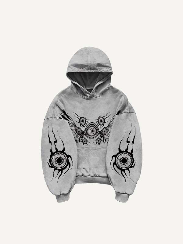 Star&Wing&Eyeball Print Slant Pockets Hoodie