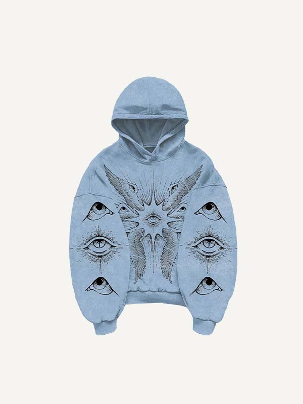 Wing&Eye&Graphic Print Slant Pockets Hoodie