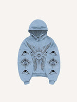 Wing&Eye&Graphic Print Slant Pockets Hoodie