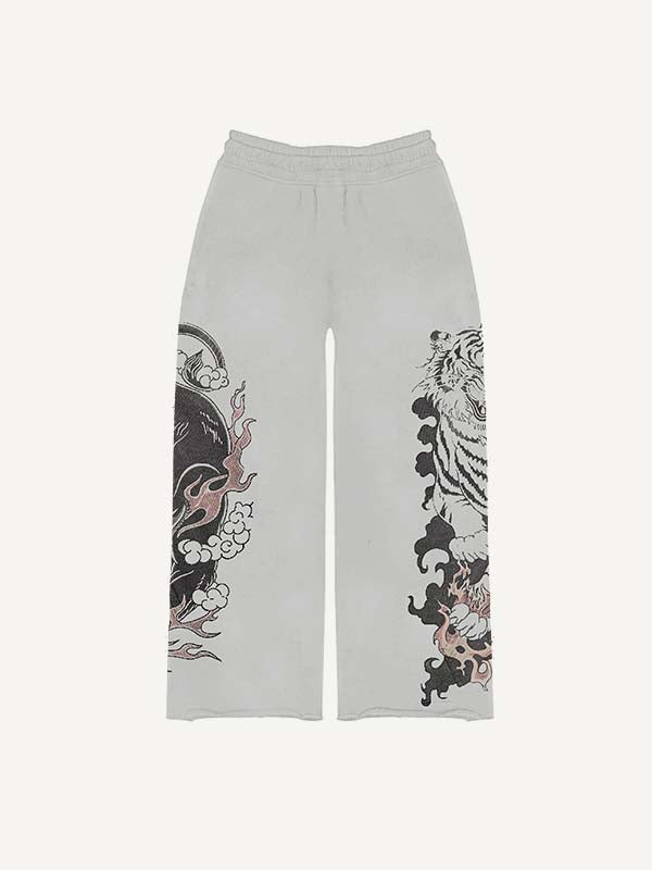 Black Panther&Tiger&Graphic Print Elastic Waist Pants