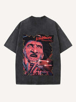 Distressed Washed Horror Print Round Neck T-shirt