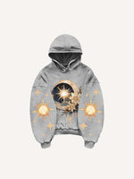Moon&Sun&Star&Floral&Graphic Print Slant Pockets Hoodie