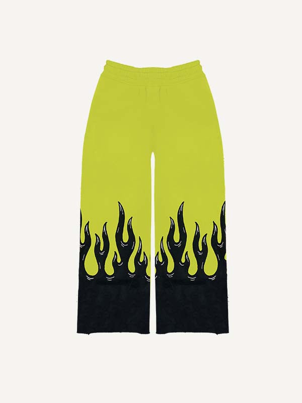 Colorblock Fire Faux Decal Print Elastic Waist Pants
