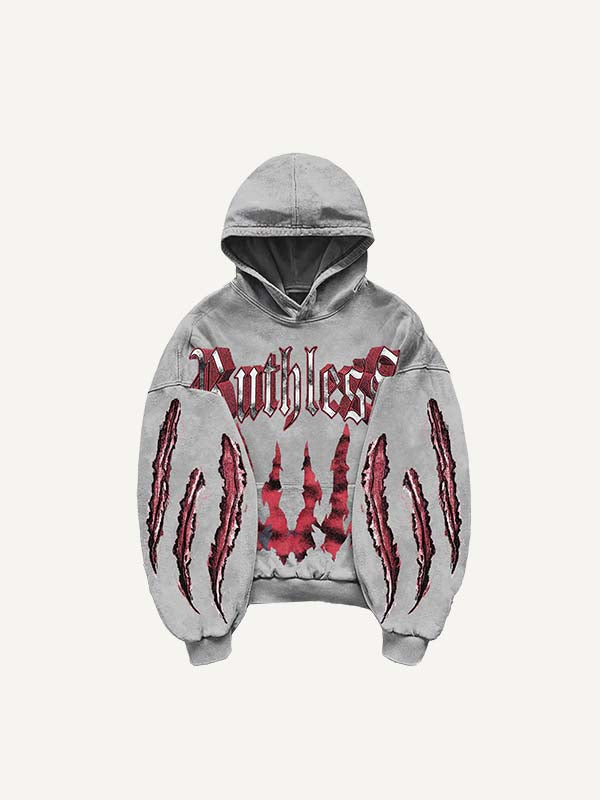 Claw Marks&Tiger&Letter Print Slant Pockets Hoodie