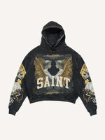 Angel&Letter Print Slant Pockets Hoodie