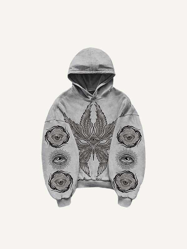 Eye&Wing&Sun Print Slant Pockets Hoodie