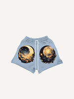 Moon&Sun&Star&Graphic Print Drawstring Waist Shorts