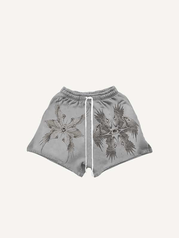 Wing&Eye&Graphic Print Drawstring Waist Shorts