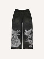 Mary&Pray&Pigeon&Letter Faux Rhinestones Print Elastic Waist Pants