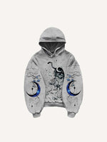 Tiger&Dragon&Phoenix&Sun&Moon Print Slant Pockets Hoodie