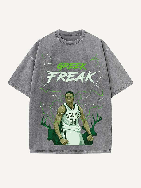 Giannis Antetokounmpo Print Round Neck T-shirt