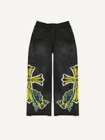 Figure&Pray&Cross Faux Decal Print Elastic Waist Pants