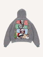 Distressed Washed Christmas Horror Print Slant Pockets Hoodie