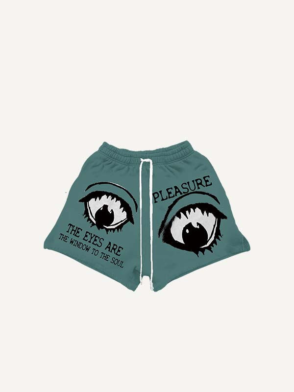 Eye&Letter Print Drawstring Waist Shorts