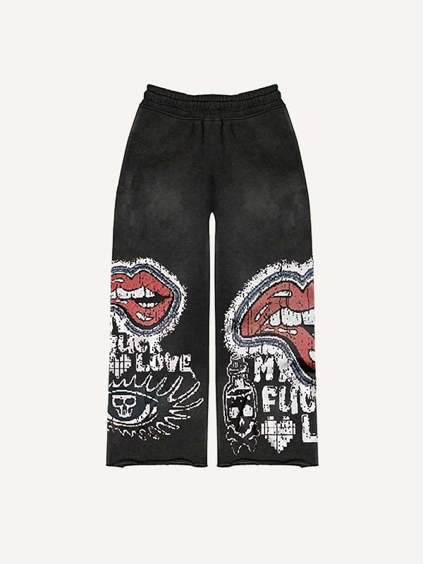 Figure&Lips&Eye&Skull&Graphic Faux Decal Print Elastic Waist Pants