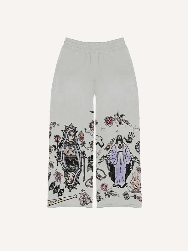 Figure&Graphic Print Elastic Waist Pants