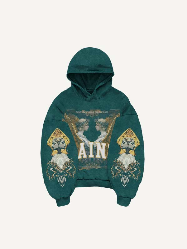 Angel&Letter Print Slant Pockets Hoodie