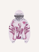 Skeleton&Heart&Letter Print Slant Pockets Hoodie