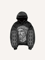 Jesus&Letter Faux Rhinestones Print Slant Pockets Hoodie