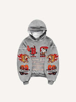 Animal&Eyeball&Graphic&Letter Faux Decal Print Slant Pockets Hoodie