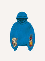 Skull&Letter&Heart Graphic Faux Decal Print Slant Pockets Hoodie