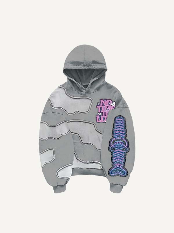 No Time To Love&Heart Faux Decal Print Slant Pockets Hoodie