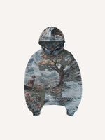 Figure&Tree&Animal&Floral Print Slant Pockets Hoodie