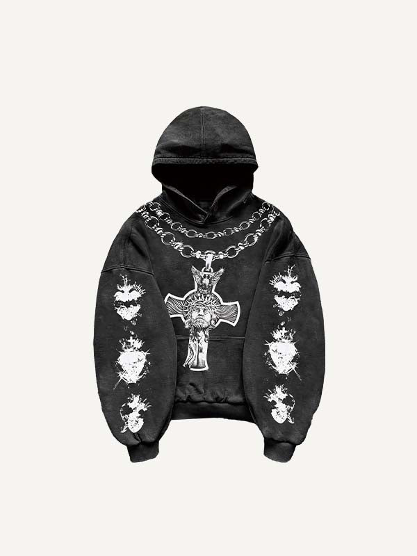 Jesus&Letter&Cross Print Slant Pockets Hoodie