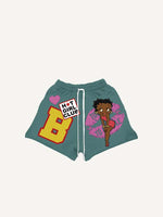 Figure&Lips&Heart&Letter Faux Decal Print Print Drawstring Waist Shorts