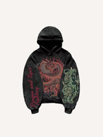 Dragon&Tiger&Skull&Letter Print Slant Pockets Hoodie
