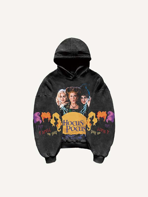 Halloween Hocus Pocus Print Slant Pockets Hoodie