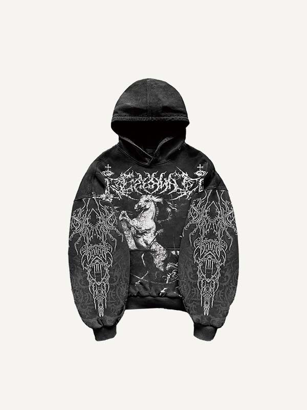 Figure&Horse&Wing&Graphic Print Slant Pockets Hoodie