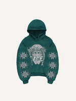 Jesus&Pigeon&Letter Faux Rhinestones Print Slant Pockets Hoodie