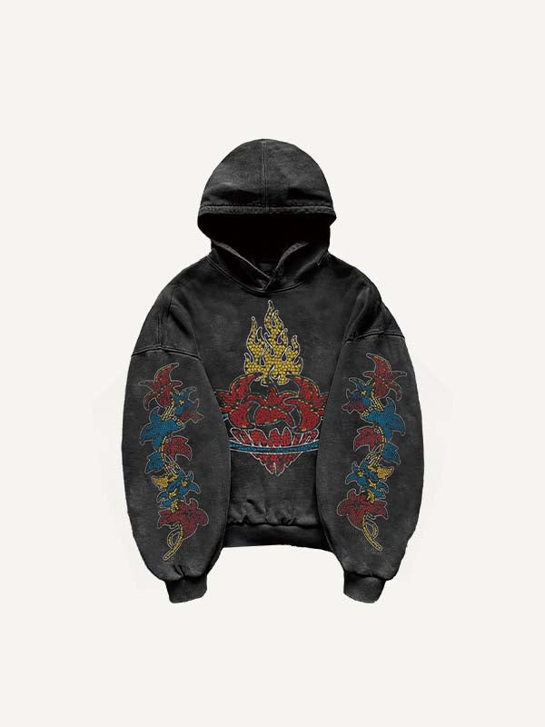 Mary&Fire&Floral Print Slant Pockets Hoodie