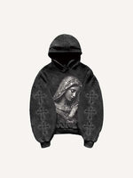 Mary&Cross Faux Rhinestones Print Slant Pockets Hoodie