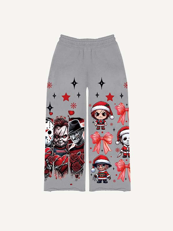 Christmas Horror Print Elastic Waist Pants