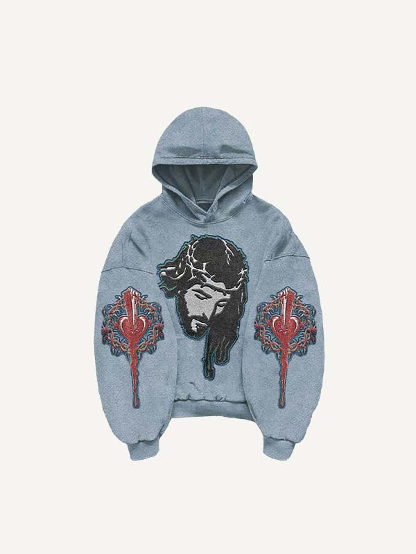 Jesus&Cross&Heart Faux Decal Print Slant Pockets Hoodie