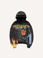 Skeleton&Letter&Heart Graphic Print Slant Pockets Hoodie